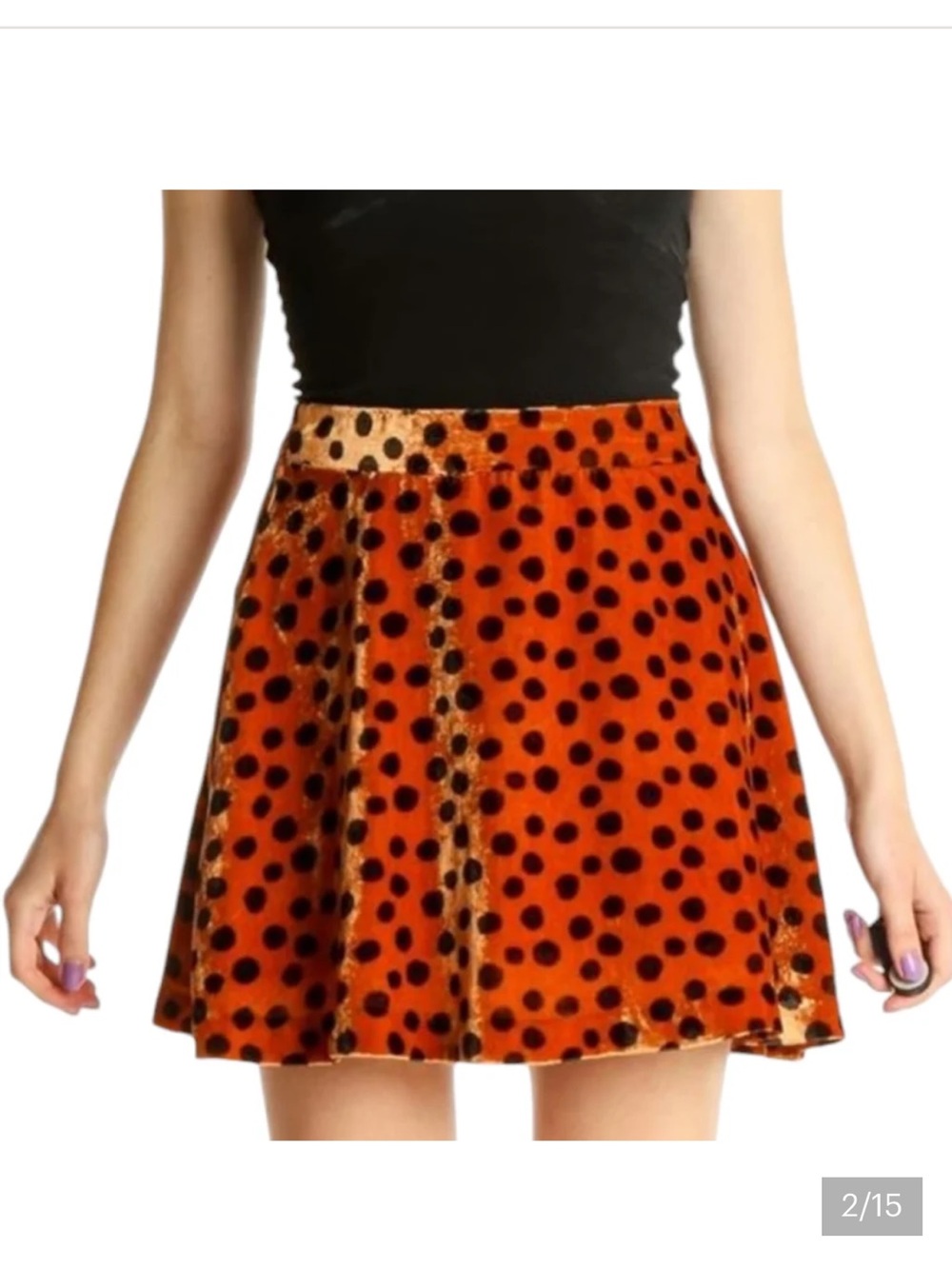 Madewell Rust Orange Velvet Polka Dot Skater Skirt